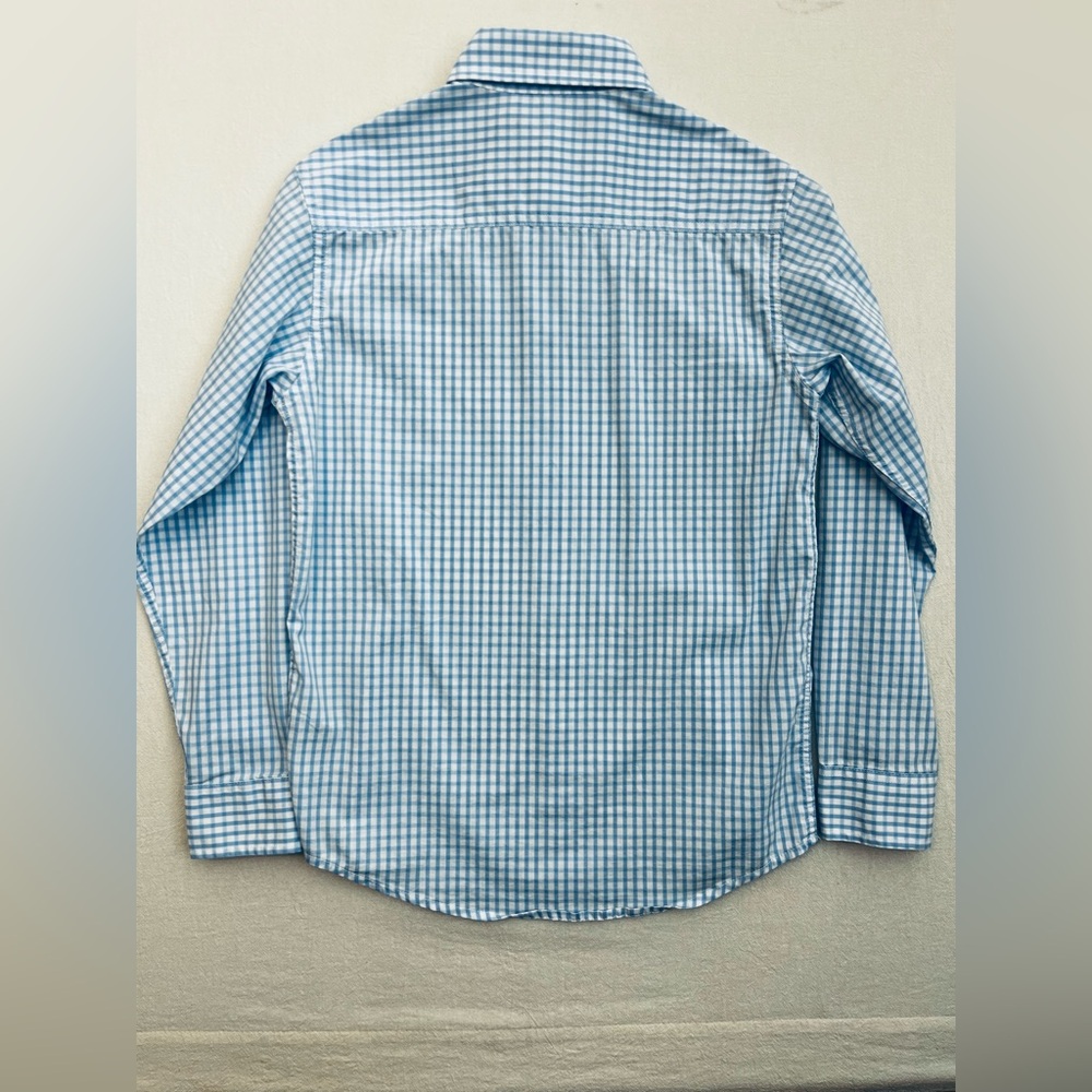 IZOD Classic Blue Gingham Button Down Shirt Boys Medium 10/12 Stretch Cotton - Picture 3 of 4